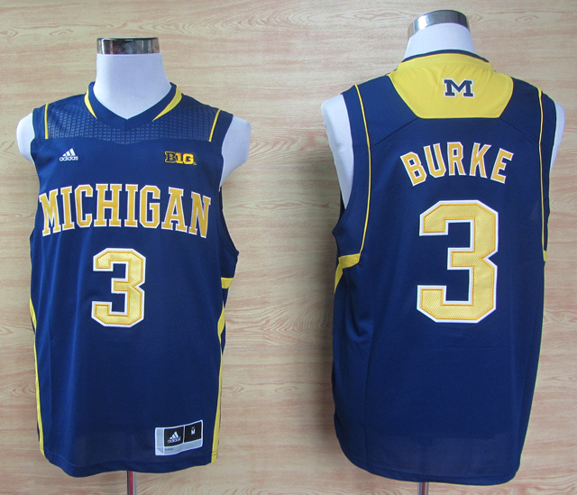 NCAA  Michigan Wolverines 3 Trey Burke Navy Blue College Basketball Jersey Big 10 Patch
